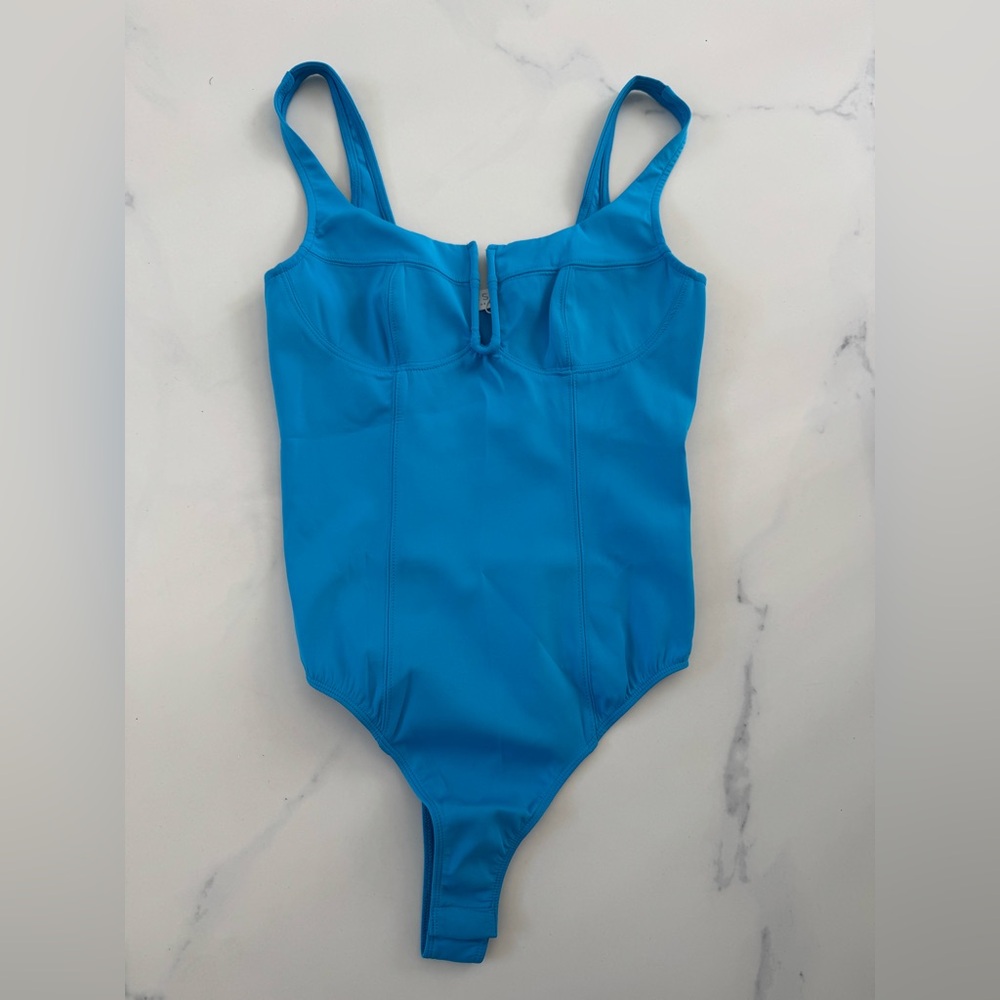 Astr vibrant blue bodysuit with front keyhole